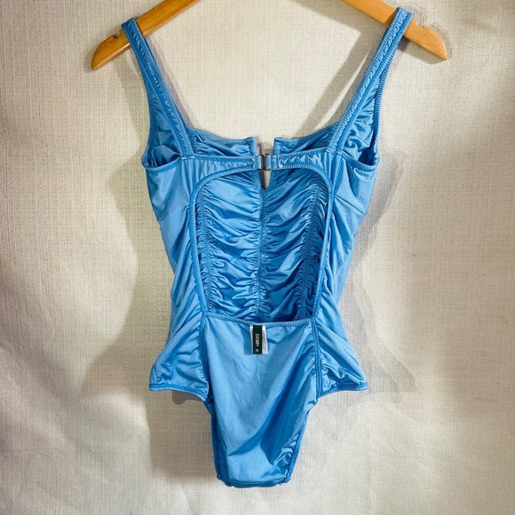 Blue Ruched One-Piece Swimsuit - Picture 4 of 10